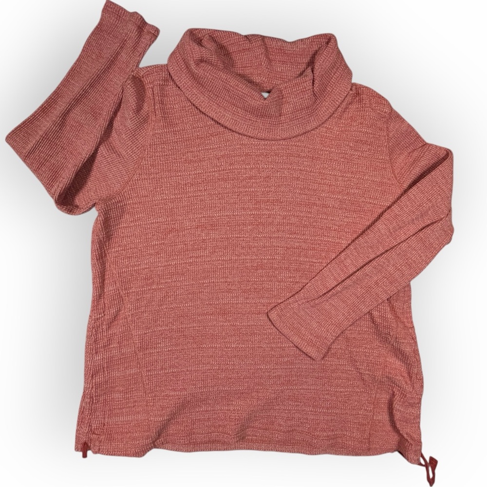 J. Jill Cowl Neck Sweater in Soft Rose Waffle weave‎ ruched sides XLP Relaxed